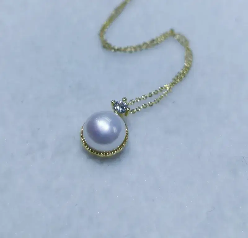 Freshwater Pearl Pendant Necklace 10mm Large Silver Chain - Image 2