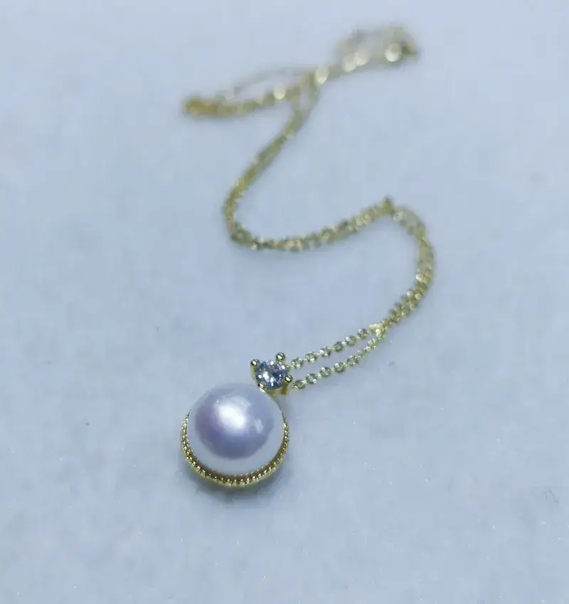 Freshwater Pearl Pendant Necklace 10mm Large Silver Chain - Image 3