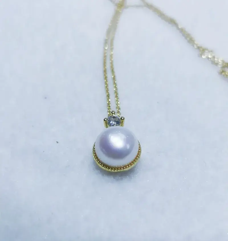 Freshwater Pearl Pendant Necklace 10mm Large Silver Chain - Image 4