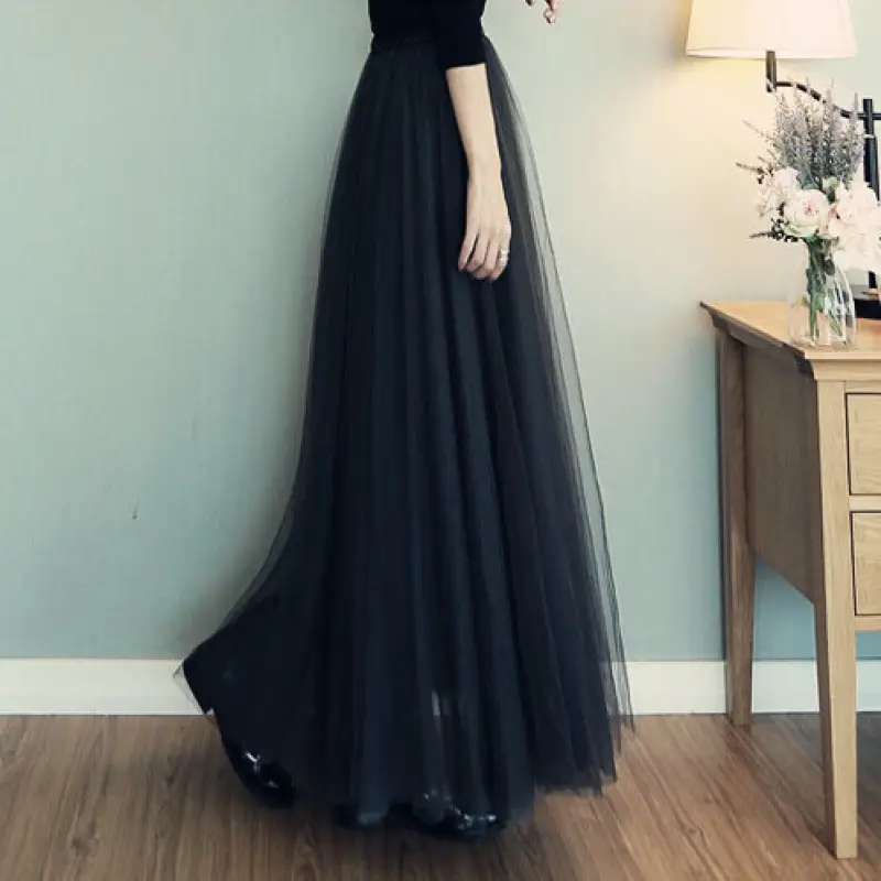 White Mesh Pleated Mid-Length Skirt for Women