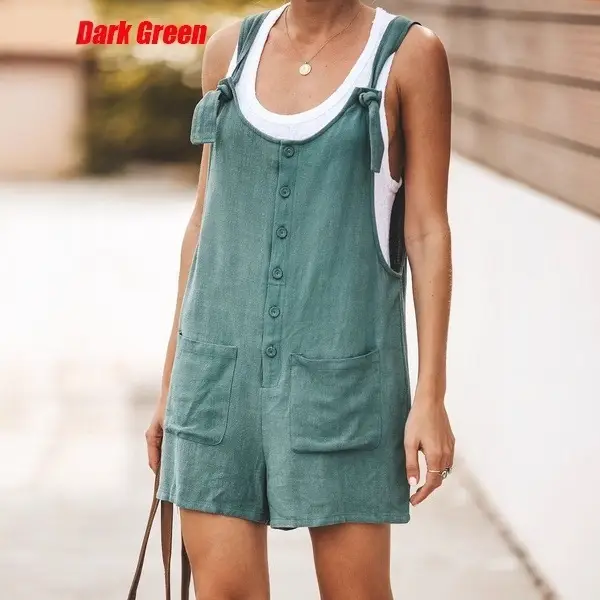2025 Summer Women Cotton Linen Overalls Pink - Image 11