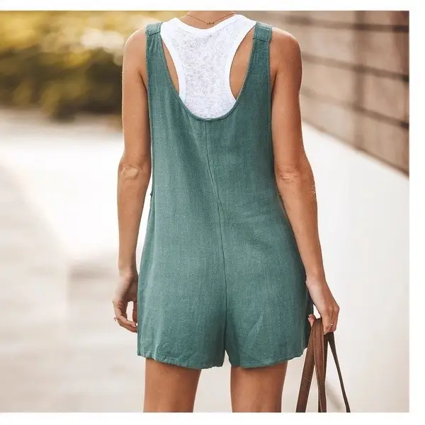 2025 Summer Women Cotton Linen Overalls Pink - Image 12