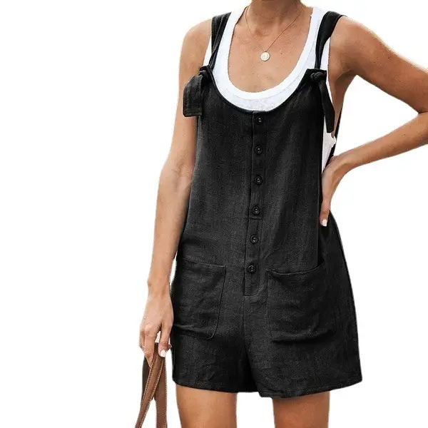 2025 Summer Women Cotton Linen Overalls Pink - Image 13