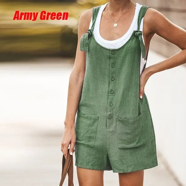 2025 Summer Women Cotton Linen Overalls Pink - Image 6