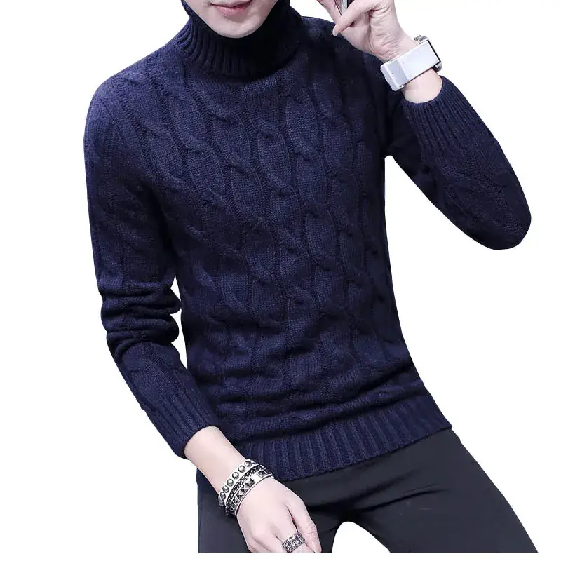 Winter Men's Black Turtleneck Knit Pullover
