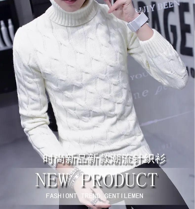 Winter Men's Black Turtleneck Knit Pullover — feature 1