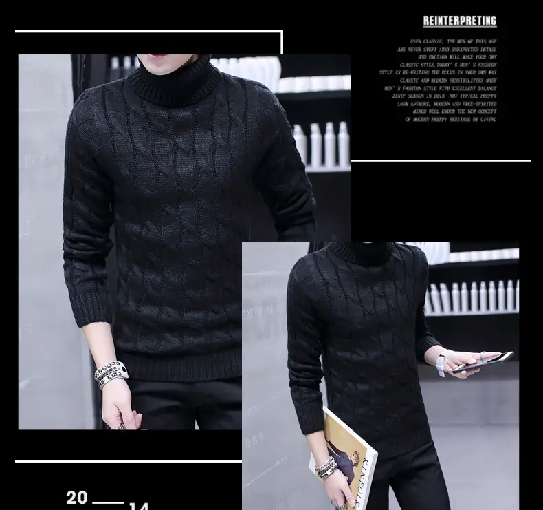 Winter Men's Black Turtleneck Knit Pullover — feature 11