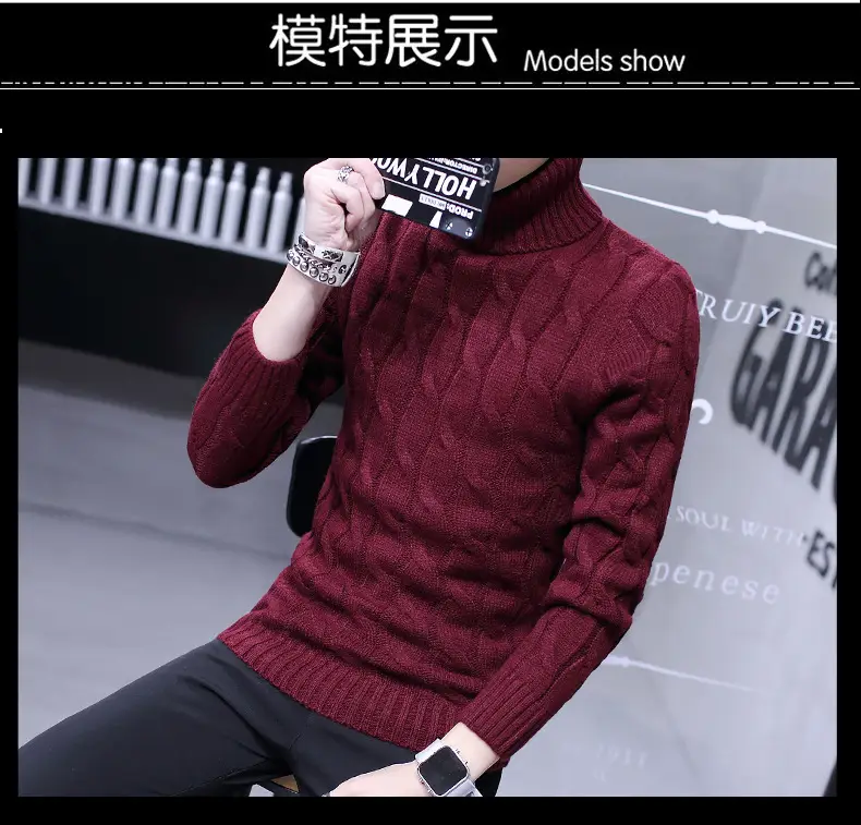 Winter Men's Black Turtleneck Knit Pullover — feature 12