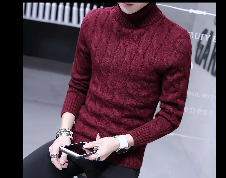 Winter Men's Black Turtleneck Knit Pullover — feature 13