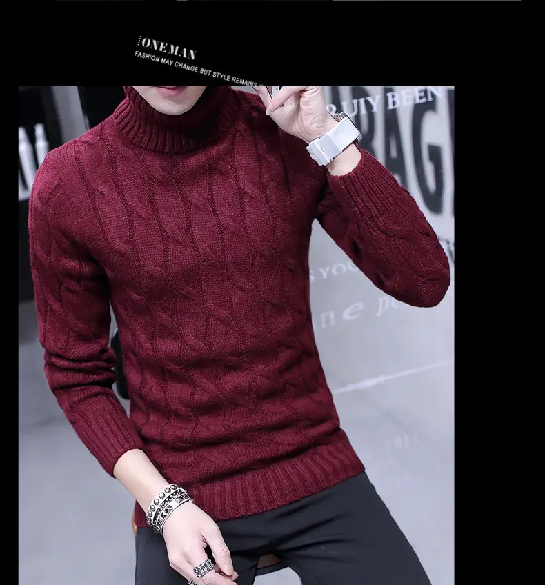 Winter Men's Black Turtleneck Knit Pullover — feature 14