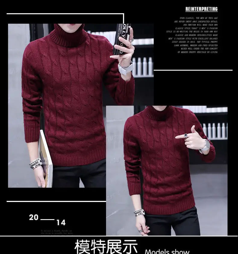 Winter Men's Black Turtleneck Knit Pullover — feature 15