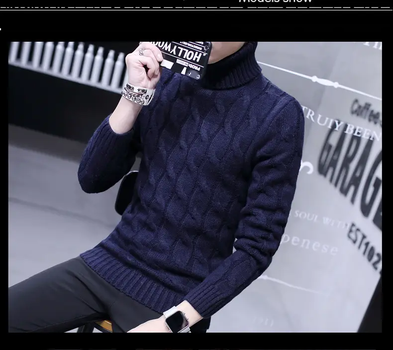 Winter Men's Black Turtleneck Knit Pullover — feature 16