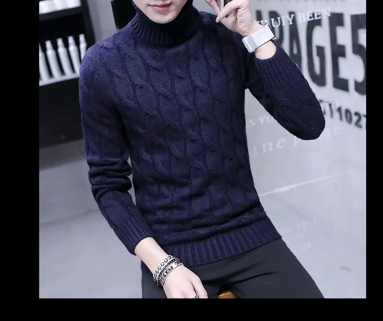 Winter Men's Black Turtleneck Knit Pullover — feature 17