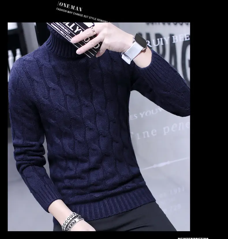 Winter Men's Black Turtleneck Knit Pullover — feature 18