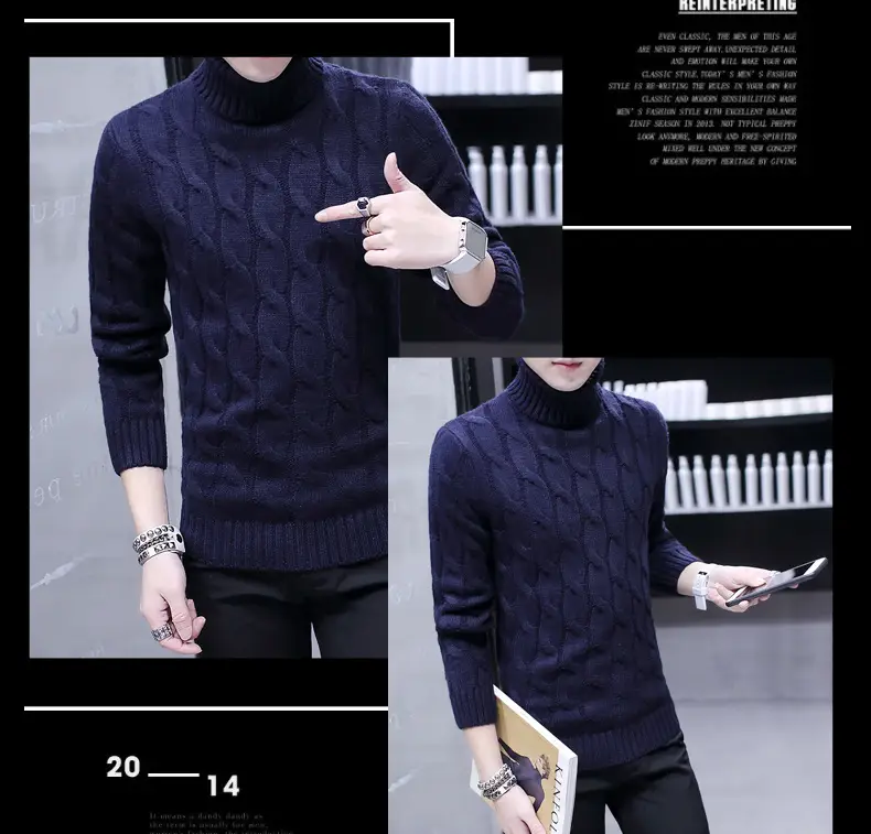 Winter Men's Black Turtleneck Knit Pullover — feature 19