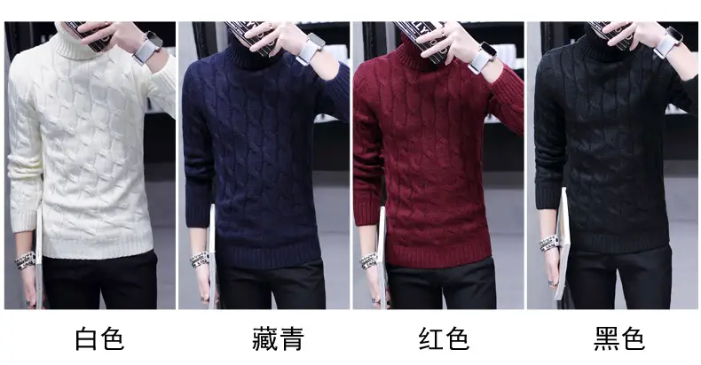 Winter Men's Black Turtleneck Knit Pullover — feature 3