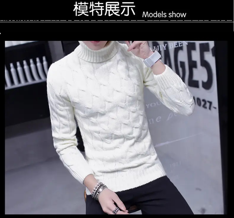 Winter Men's Black Turtleneck Knit Pullover — feature 4