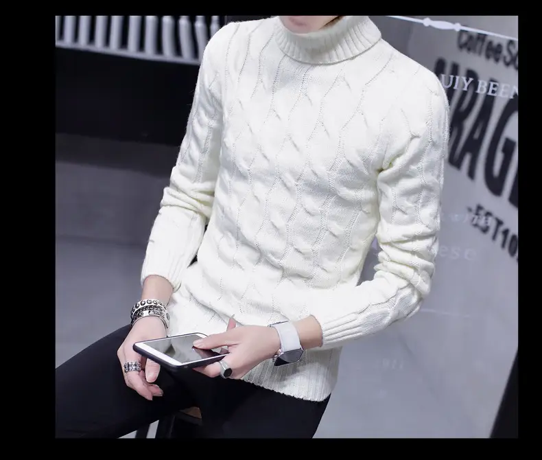 Winter Men's Black Turtleneck Knit Pullover — feature 5