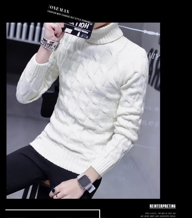 Winter Men's Black Turtleneck Knit Pullover — feature 6