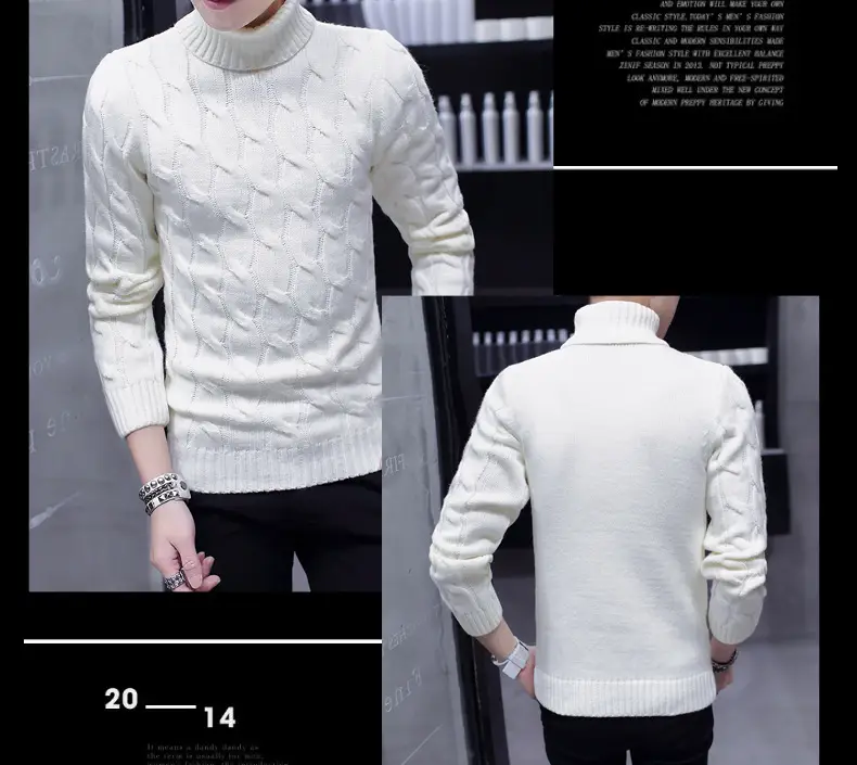 Winter Men's Black Turtleneck Knit Pullover — feature 7