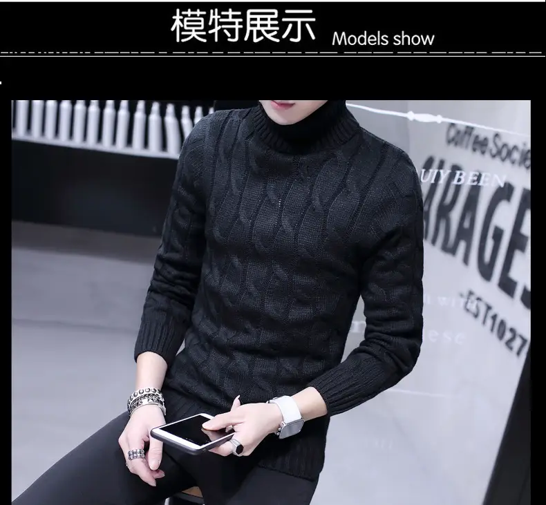Winter Men's Black Turtleneck Knit Pullover — feature 8