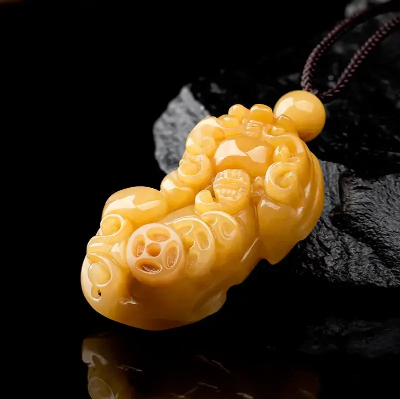 Natural Xinjiang Gold Silk Jade Pendant for Men - Image 2