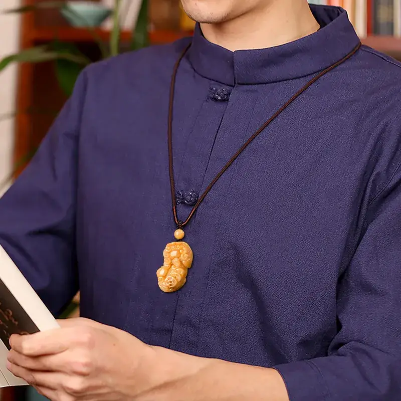 Natural Xinjiang Gold Silk Jade Pendant for Men - Image 4