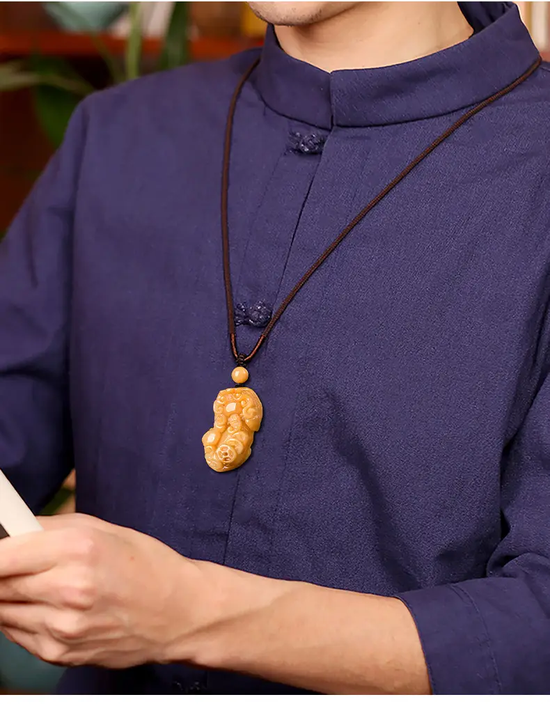 Natural Xinjiang Gold Silk Jade Pendant for Men — feature 12