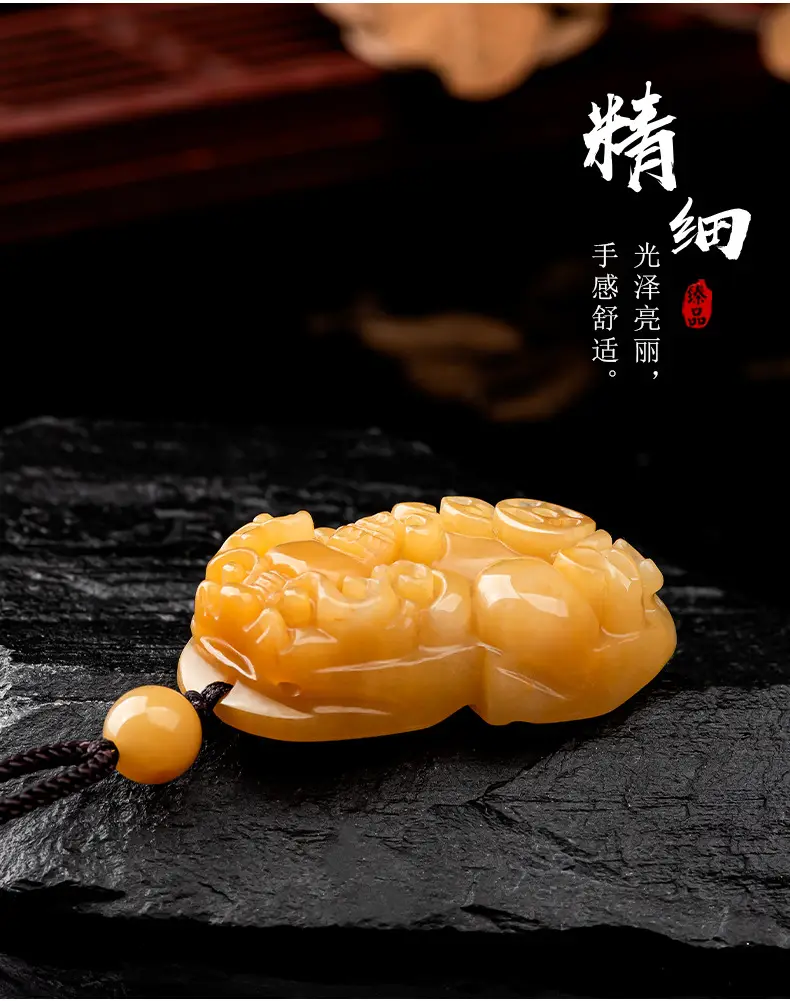 Natural Xinjiang Gold Silk Jade Pendant for Men — feature 9