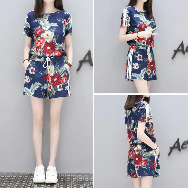 European Style Floral Shorts Set for Women Plus Size