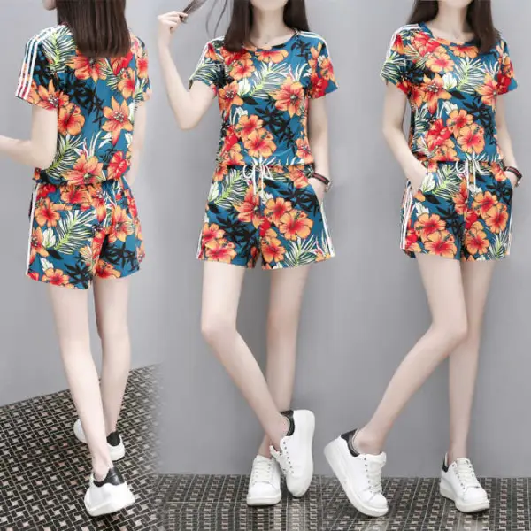 European Style Floral Shorts Set for Women Plus Size
