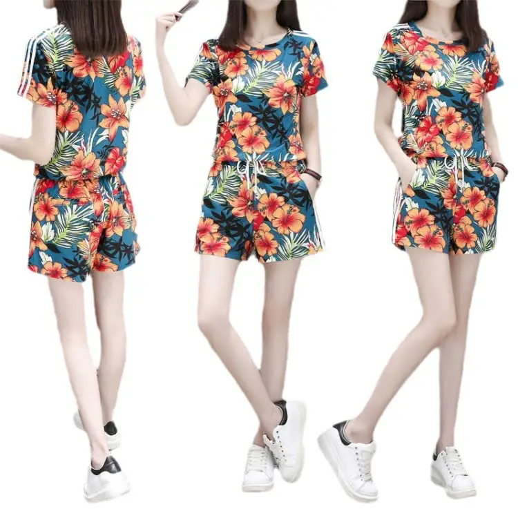 European Style Floral Shorts Set for Women Plus Size