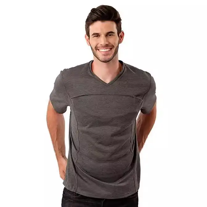Men Grey V-Neck T-Shirt 2025 Summer - Image 10