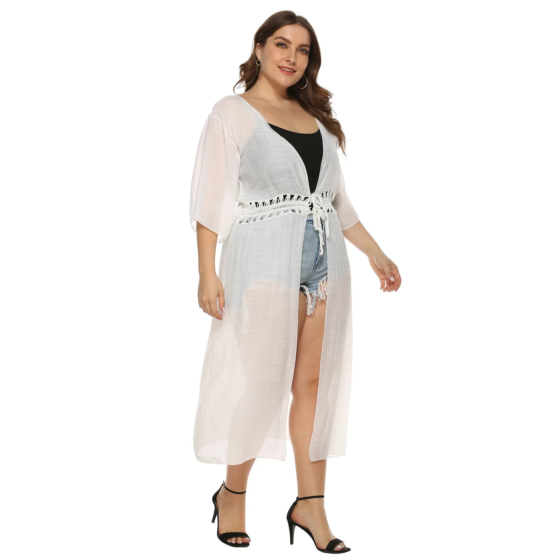 Cross-Body Long Cardigan Jacket with Belt for Women