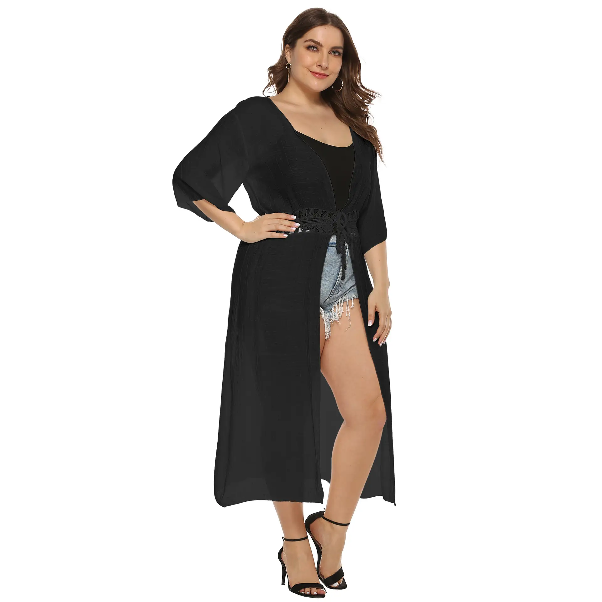 Cross-Body Long Cardigan Jacket with Belt for Women