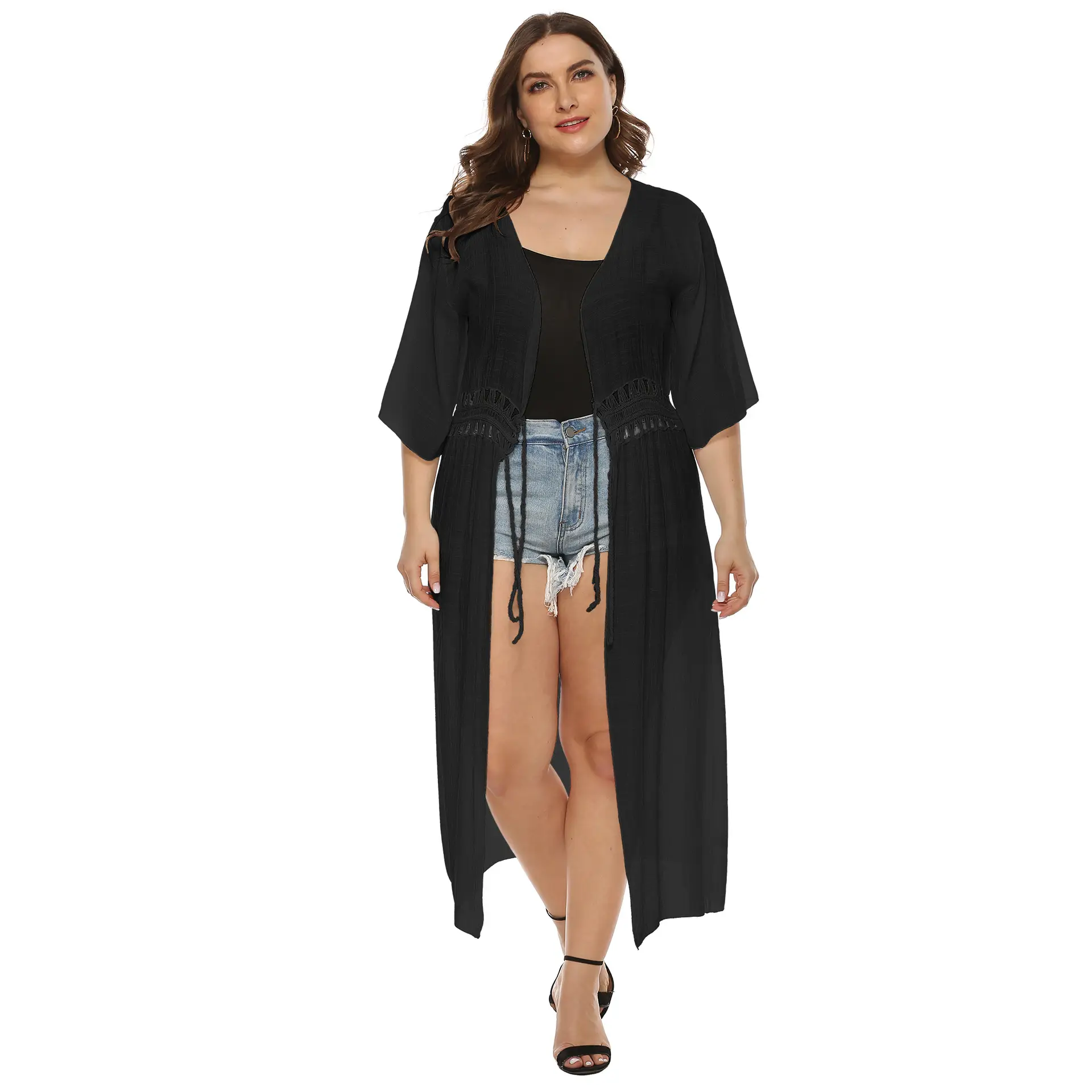 Cross-Body Long Cardigan Jacket with Belt for Women