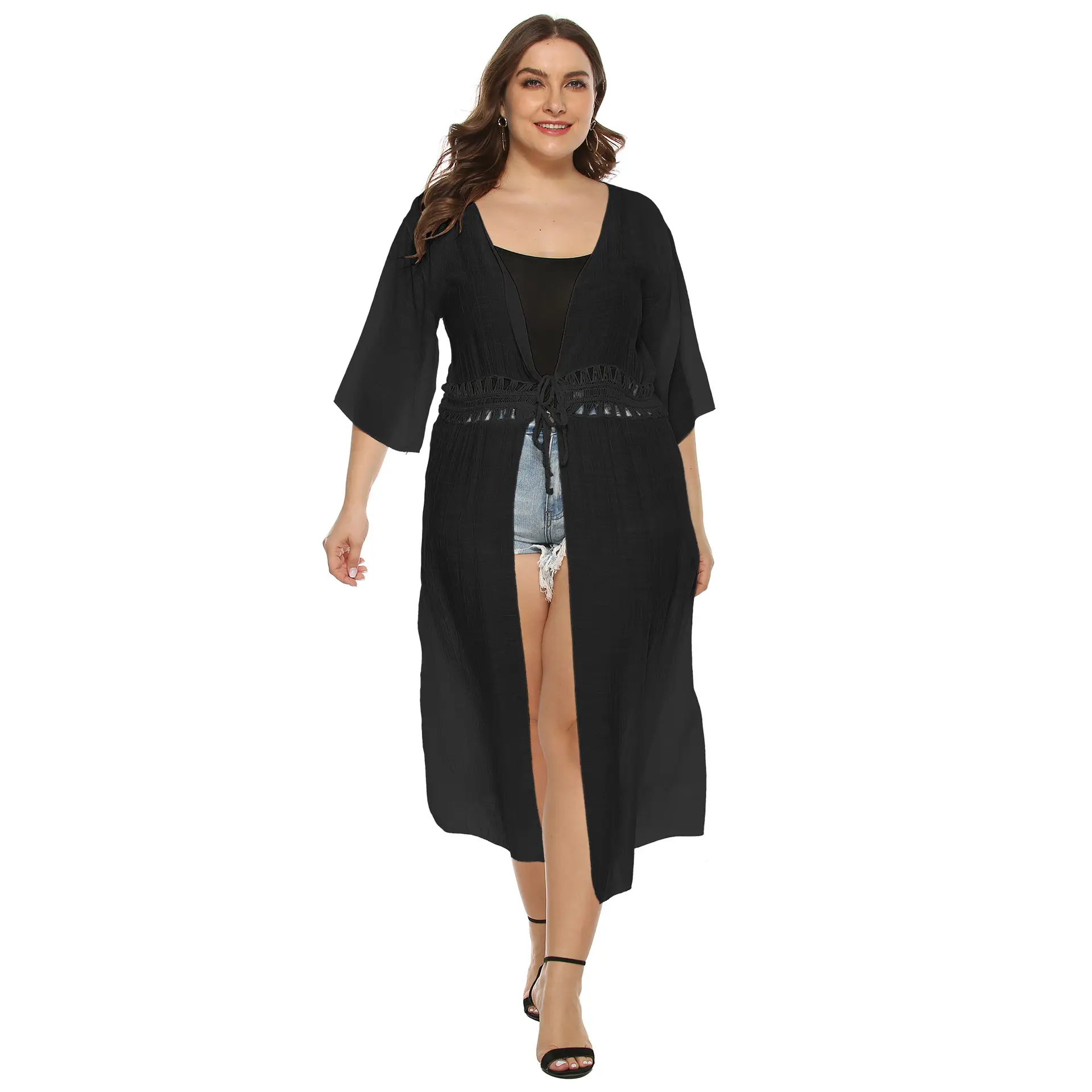 Cross-Body Long Cardigan Jacket with Belt for Women