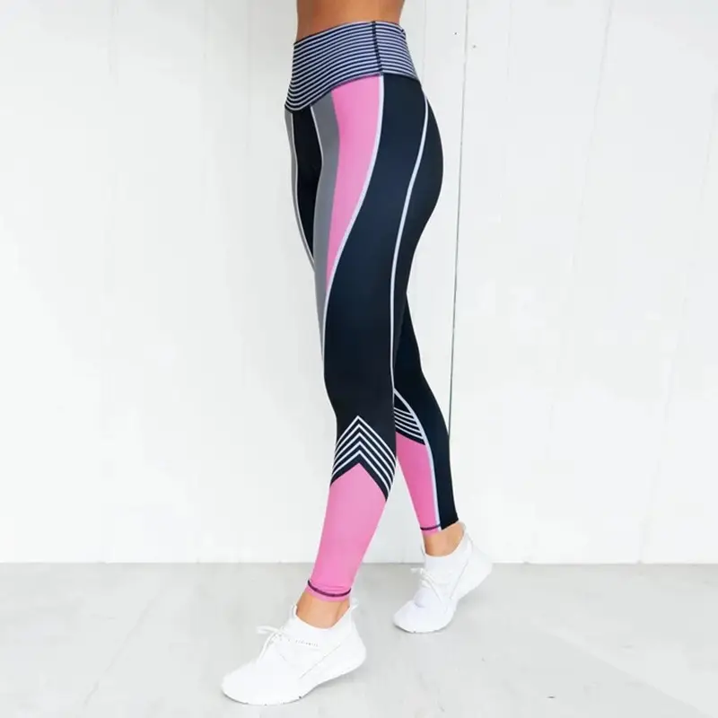 Women's Pink Black Striped Slim Yoga Pants