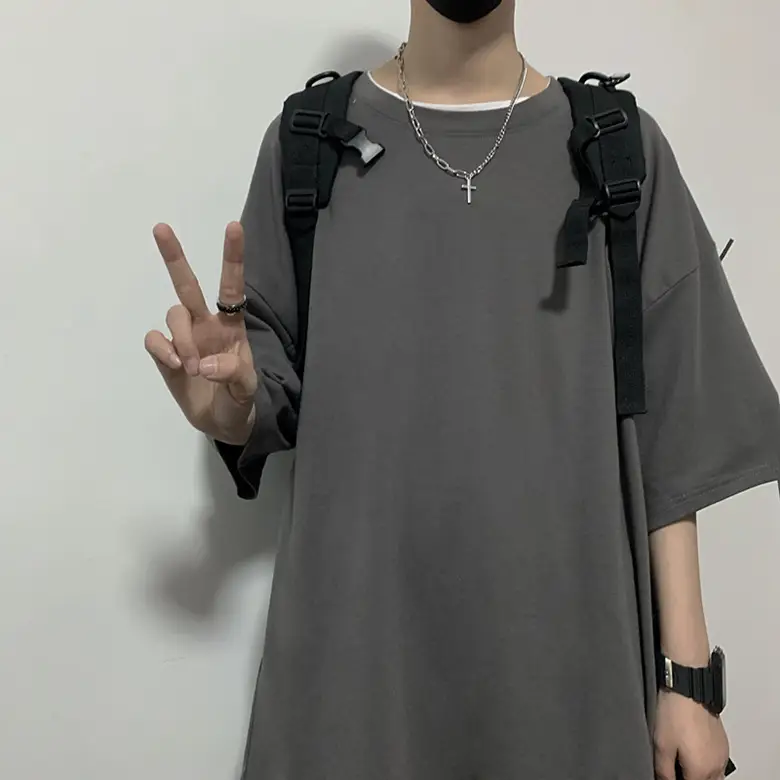 Korean Ins Trendy Retro All-match Solid Color Loose Short-sleeved Base Shirt T-shirt - Image 3