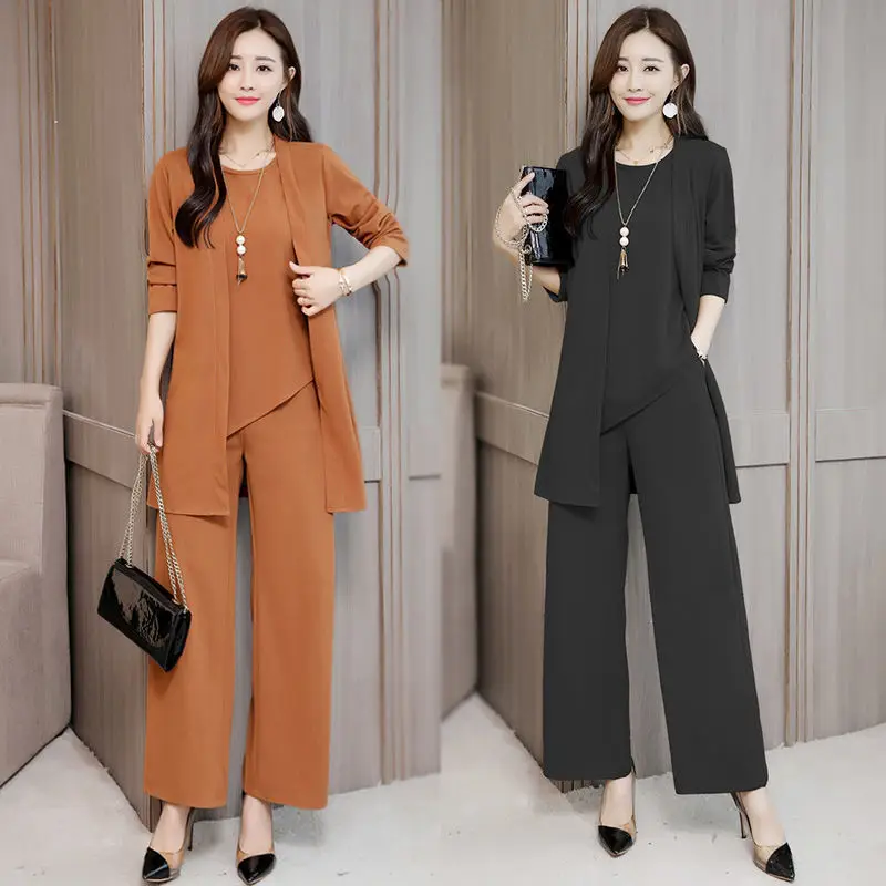 Women's Red Shawl Vest Wide Leg Pants Spring Autumn Set