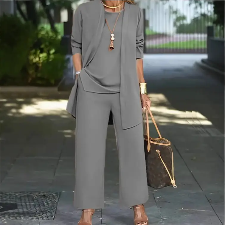 Women's Red Shawl Vest Wide Leg Pants Spring Autumn Set