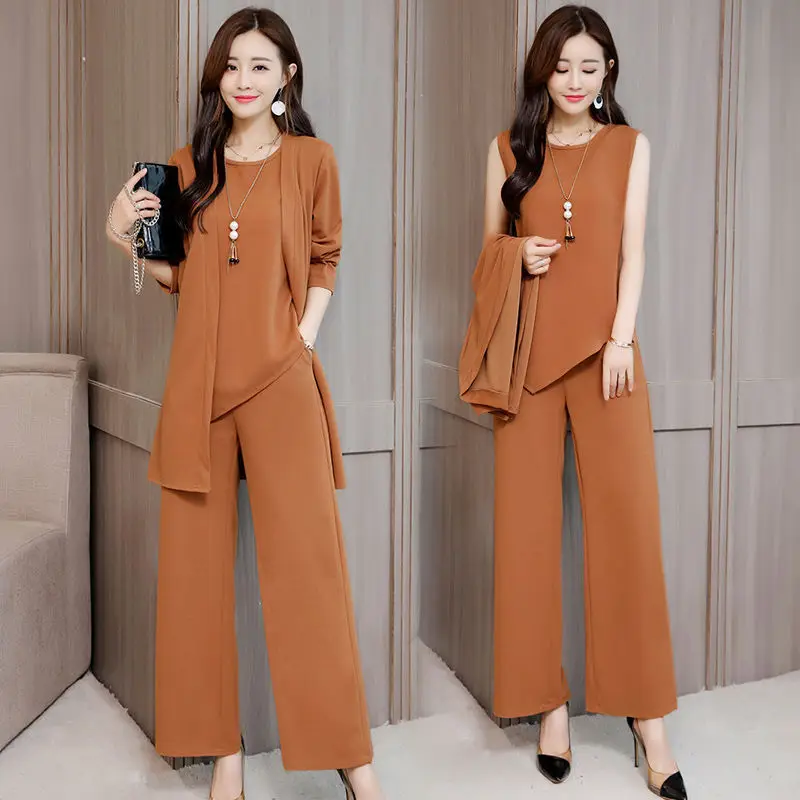 Women's Red Shawl Vest Wide Leg Pants Spring Autumn Set