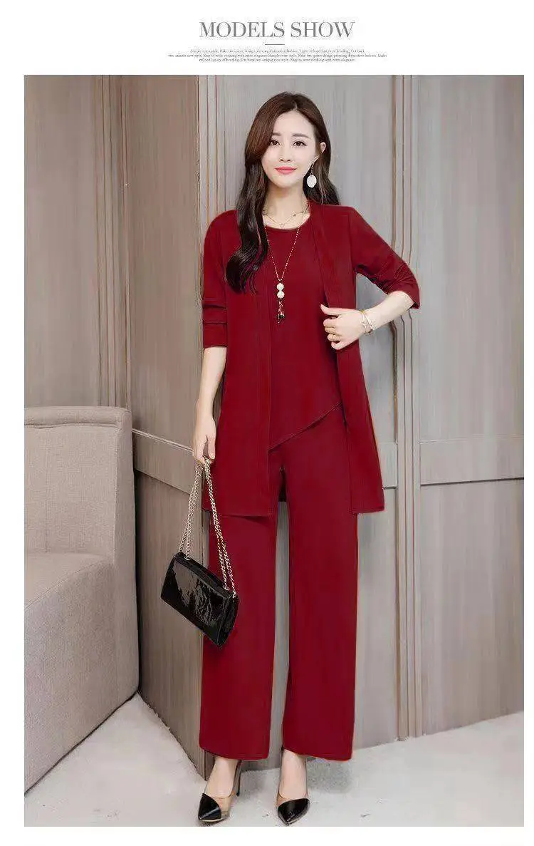 Women's Red Shawl Vest Wide Leg Pants Spring Autumn Set