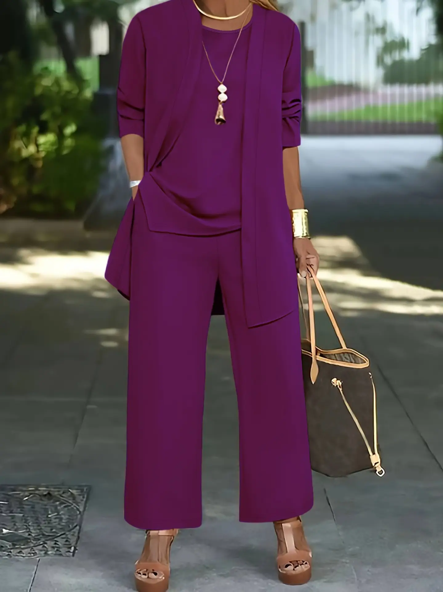 Women's Red Shawl Vest Wide Leg Pants Spring Autumn Set
