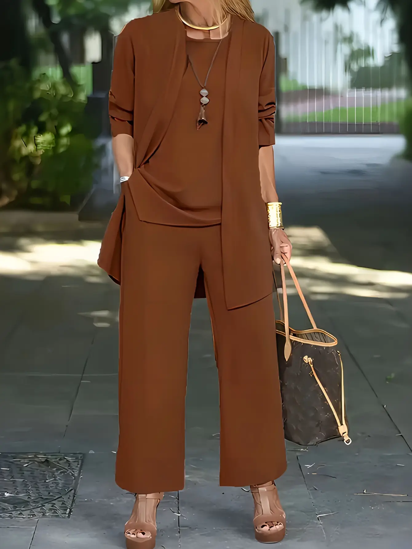 Women's Red Shawl Vest Wide Leg Pants Spring Autumn Set