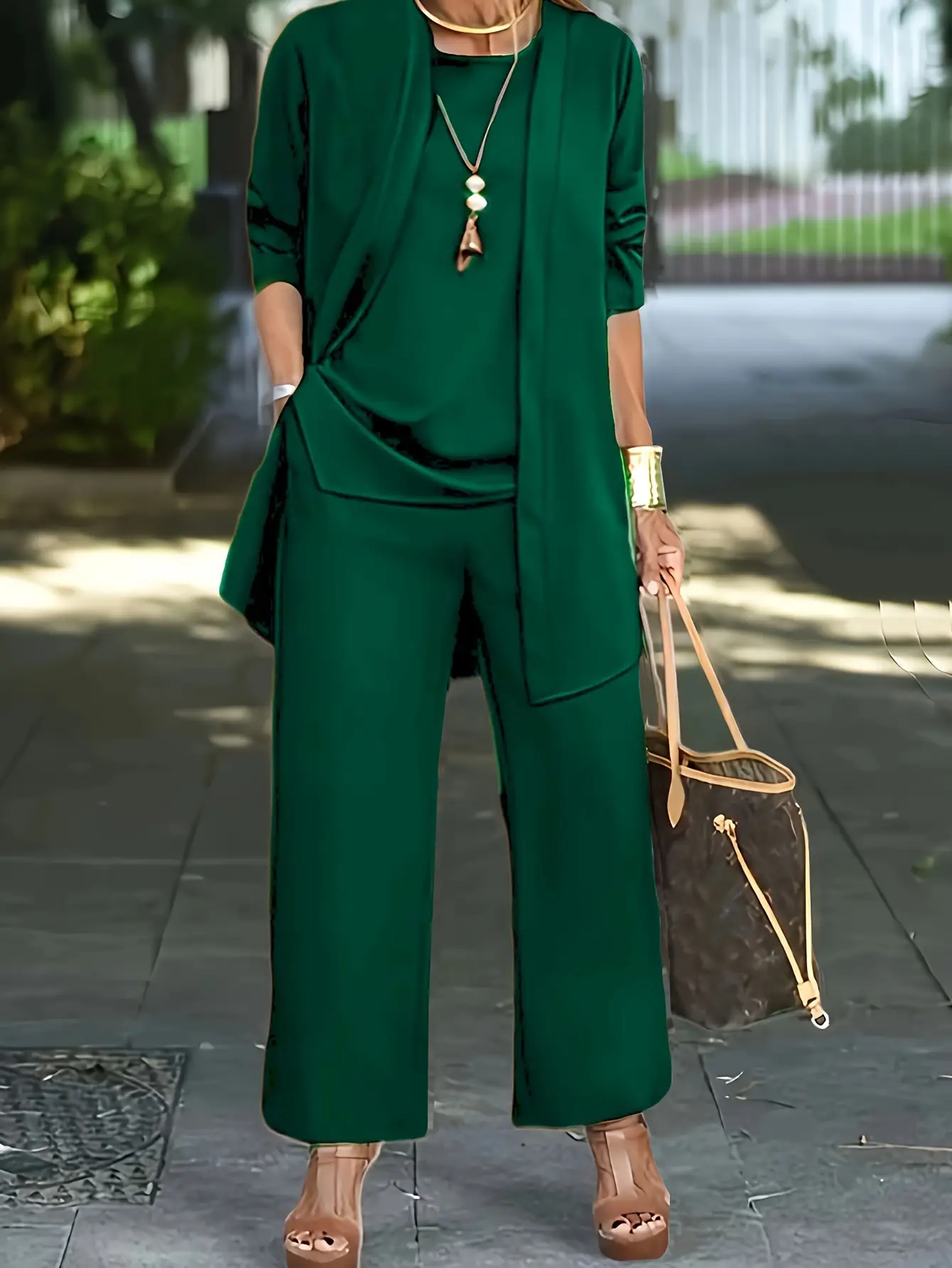 Women's Red Shawl Vest Wide Leg Pants Spring Autumn Set