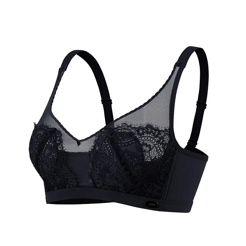 Black Lace Push Up Bra Ultra Thin Adjustable Large - Image 4
