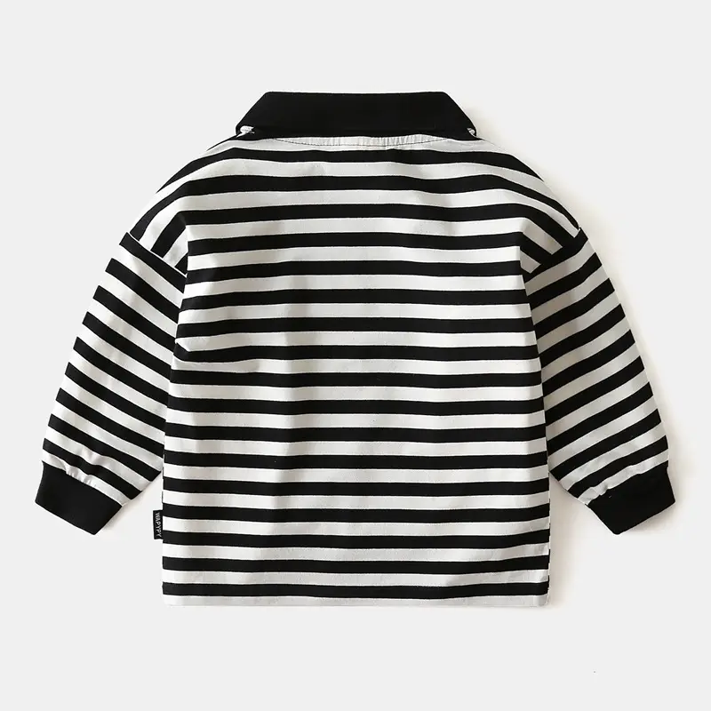 Kids Striped Polo Shirt Boys Long Sleeve Casual Top - Image 2