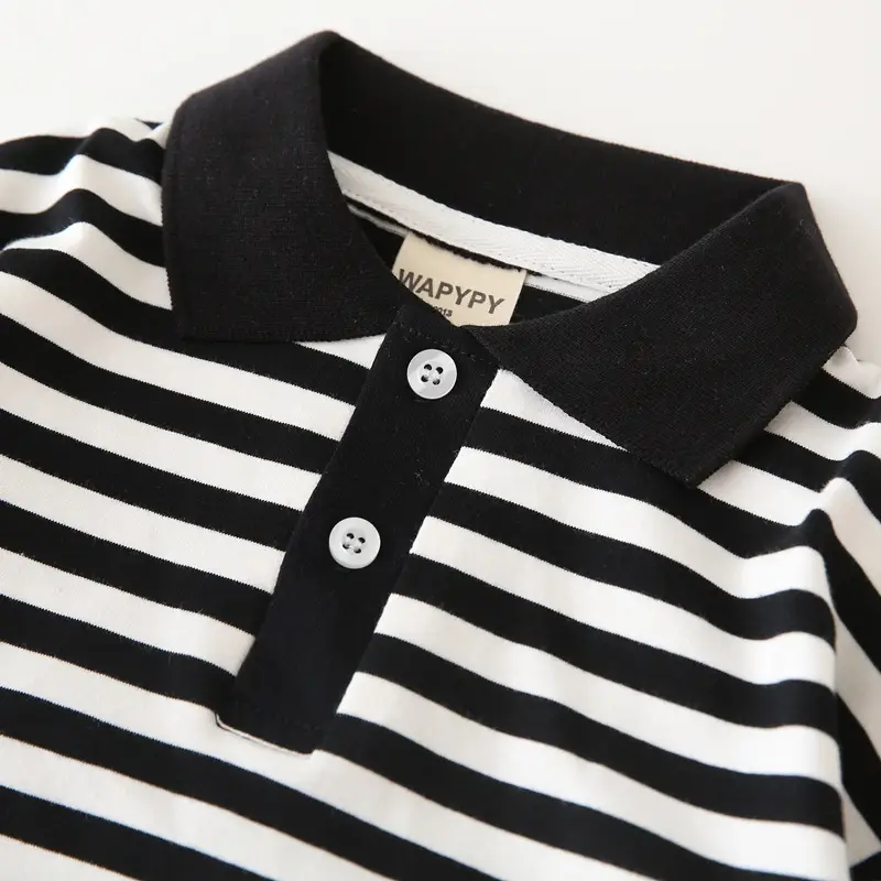 Kids Striped Polo Shirt Boys Long Sleeve Casual Top - Image 3