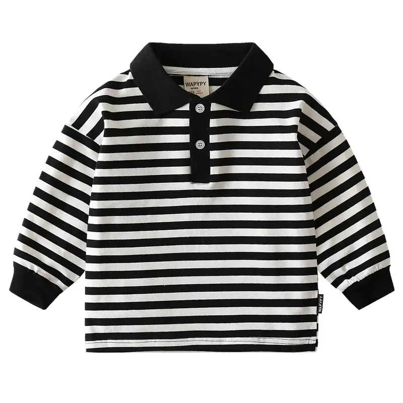 Kids Striped Polo Shirt Boys Long Sleeve Casual Top - Image 5